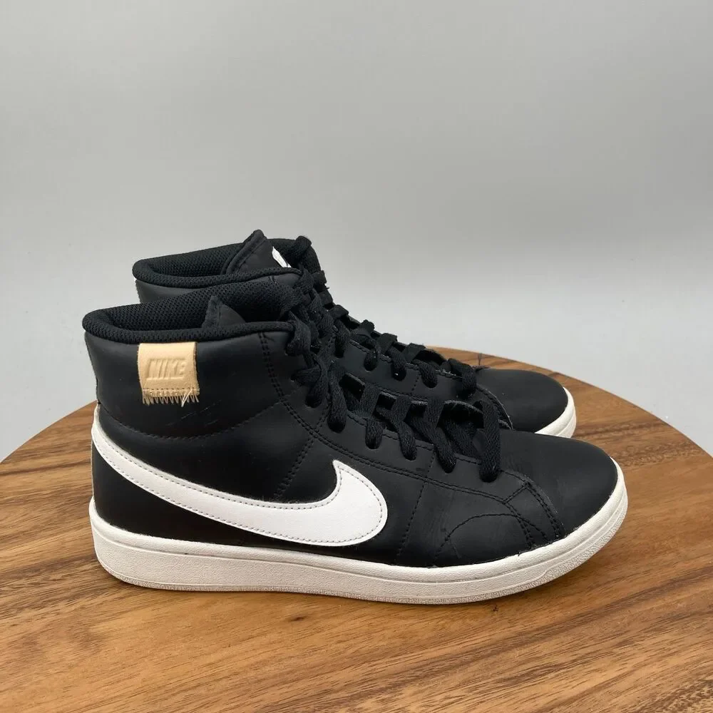 Nike Court Royale 2 Mid Shoes Womens Size 8.5 Black Leather Casual Sneakers